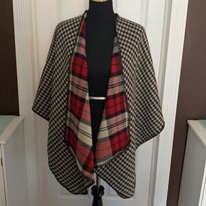 Apt 9 Wrap Jacket Reversible Ruana Houndstooth Plaid NWT